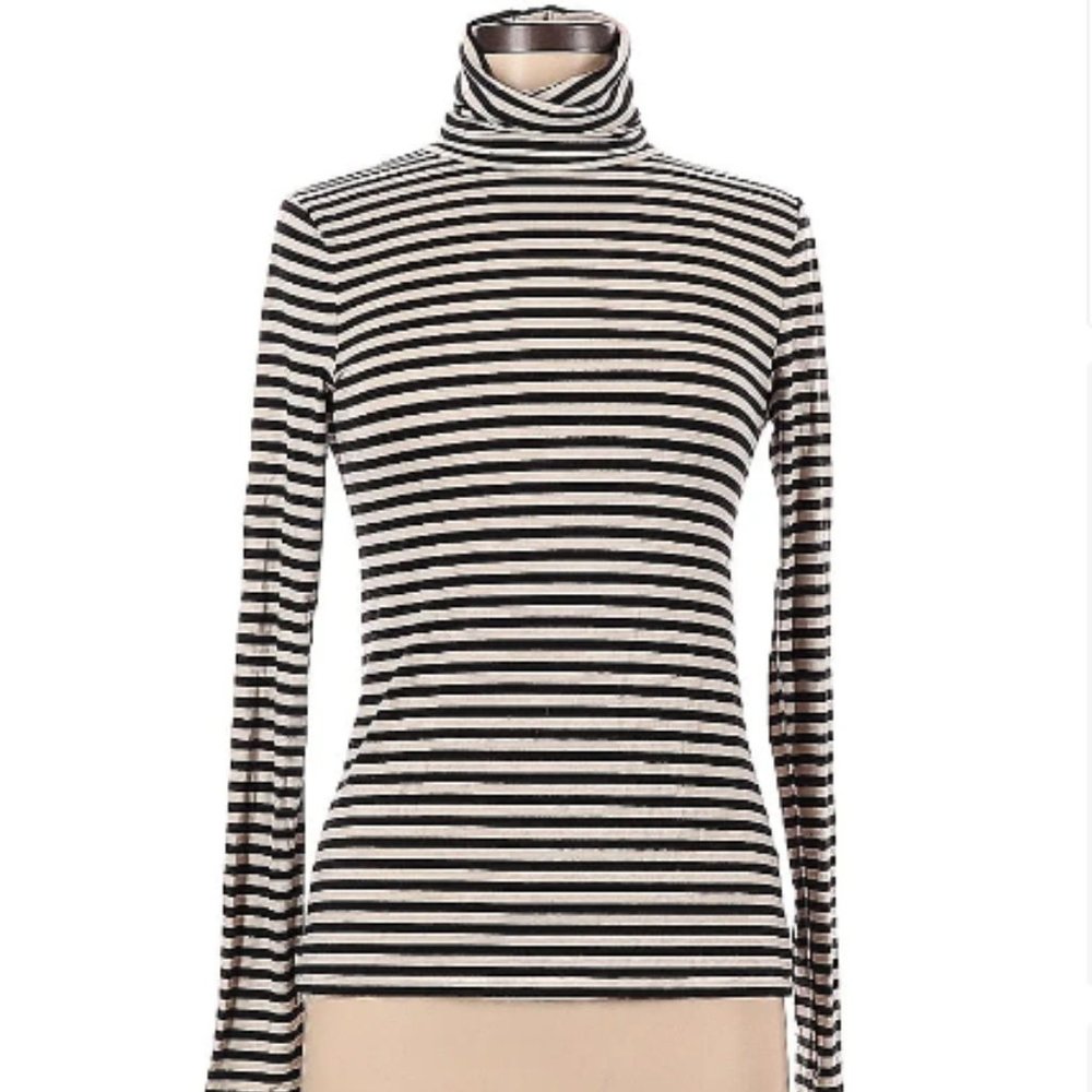 Calypso St. Barth Metallic Striped Turtleneck Black White M